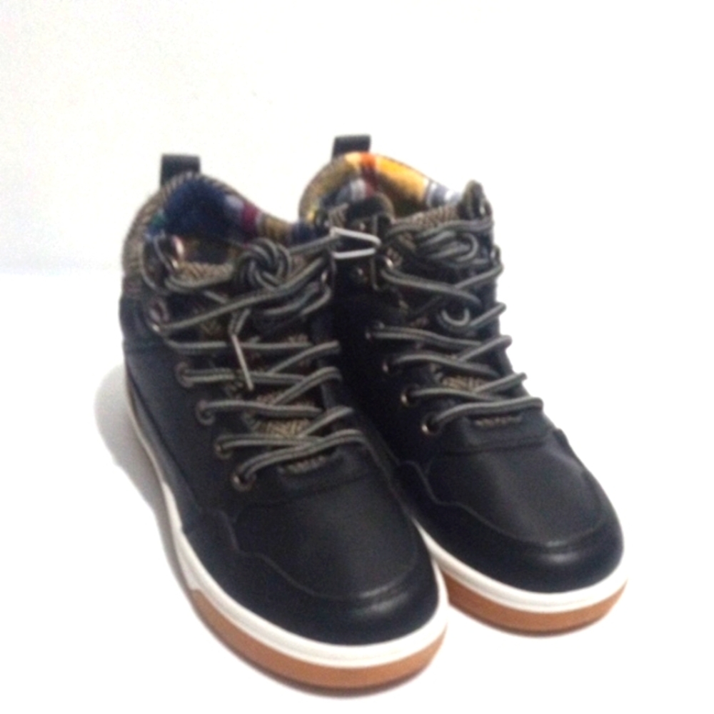 Kids High-Top Sneakers with Patterned Ankle Support Cushion - Black - SIZE 8 NWT